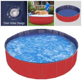 Foldable Pet Swimming Pool PVC Kiddie Baby Dog Swim Pool Bathing Tub Playmat Kids Pools (Option: Red)